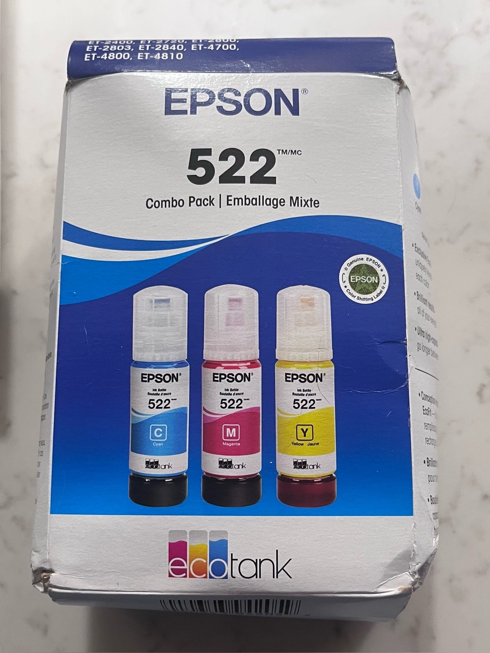 EPSON 522 EcoTank Ink Ultra-high Capacity Bottle Color Combo Pack (T522520-S)